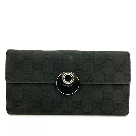 Gucci Handbags - Gucci Women's Black GG Canvas & Leather Zip-Around Wallet Purse